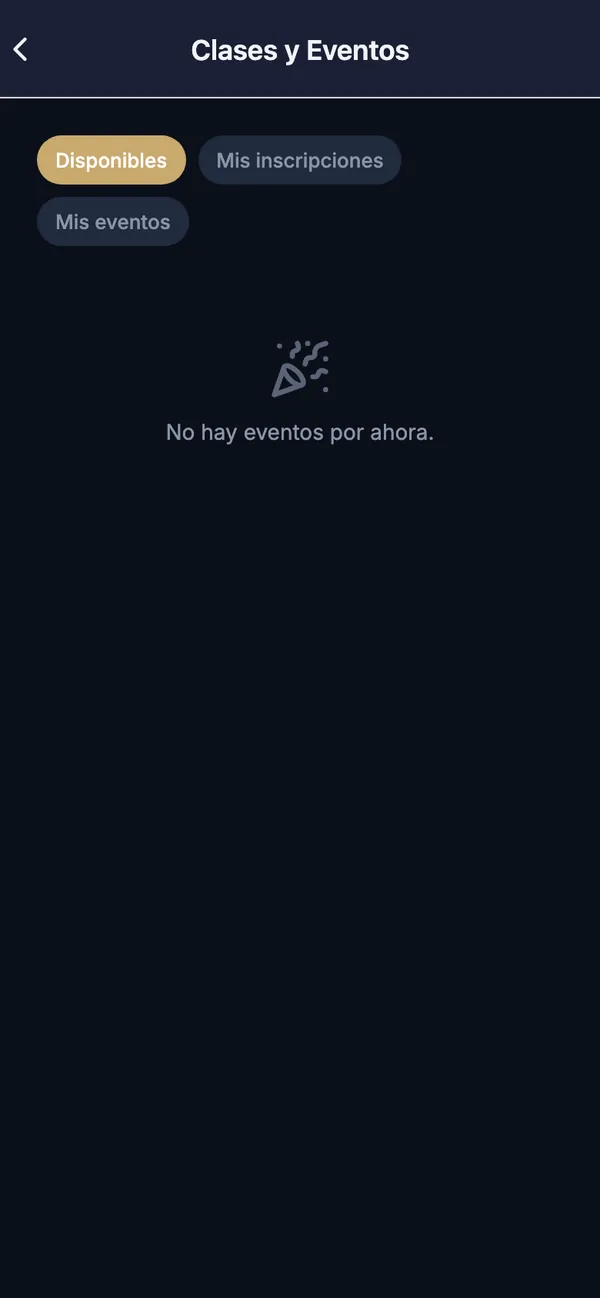 Pantalla de clases y eventos